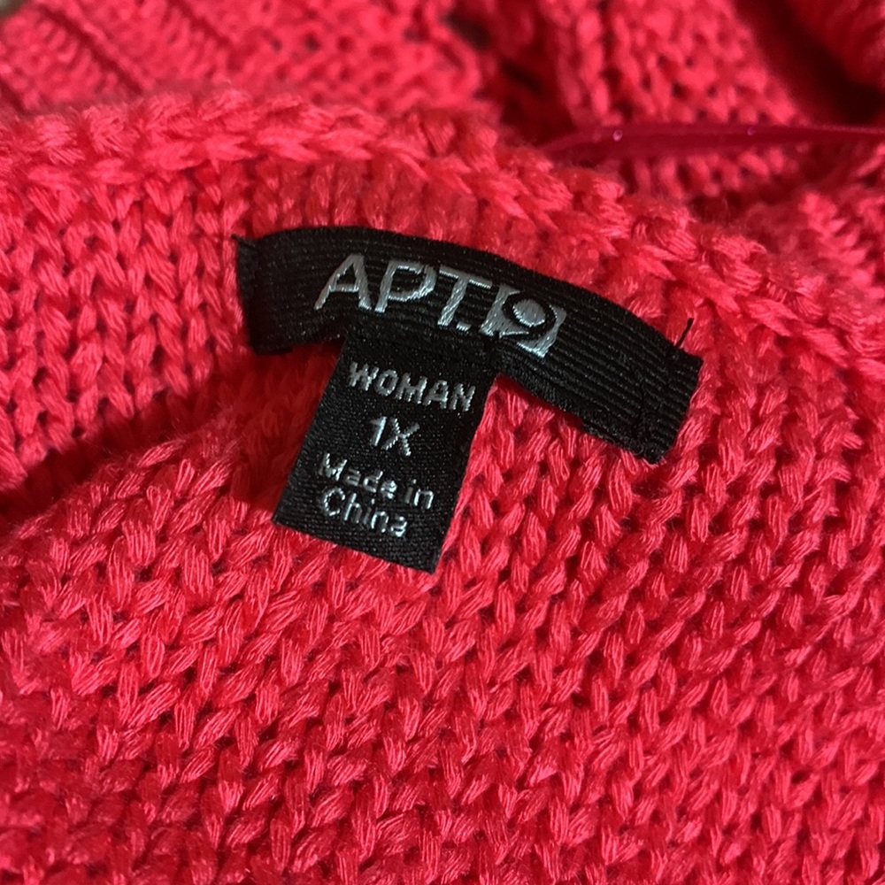 Apt. 9 Sweater Pullover Dark Pink/Red 1X Stretchy Long Sleeve Cable Knit - Picture 12 of 16